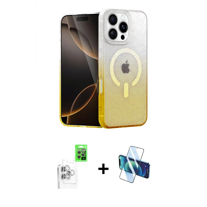 ieg™ iPhone 16 Pro Max Kılıf Eksen Minimal Özel Seri - Siyah 3D Antistatik Seramik Nano Ekran Koruyucu + Raze Metal Kamera Lens - BZ