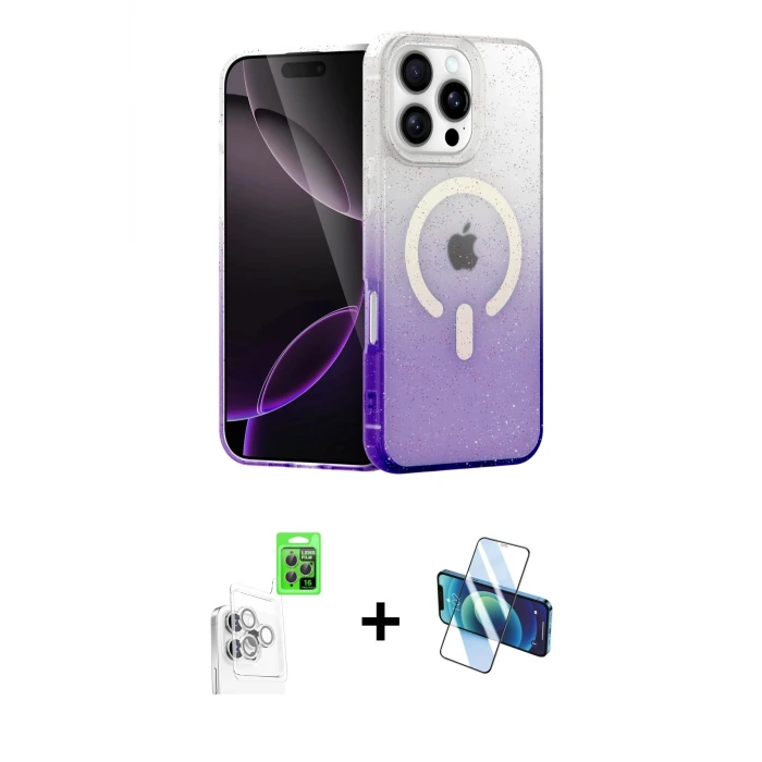 ieg™ iPhone 16 Pro Max Kılıf Eksen Minimal Özel Seri - Siyah 3D Antistatik Seramik Nano Ekran Koruyucu + Raze Metal Kamera Lens - BZ