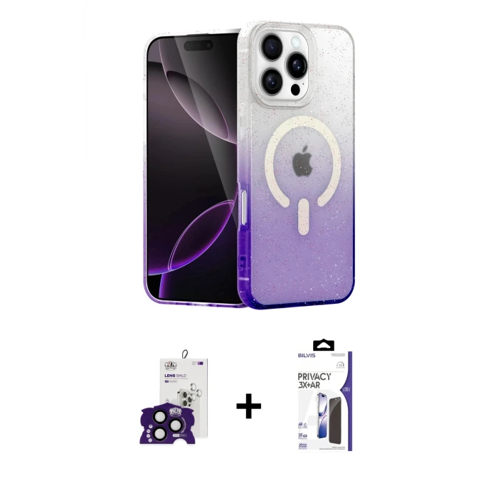ieg™ iPhone 16 Pro Max Kılıf Eksen Minimal Özel Seri - Siyah Bilvis 3X AR Hayalet Cam Ekran Koruyucu + Bilvis Titan Kamera Lens - SH