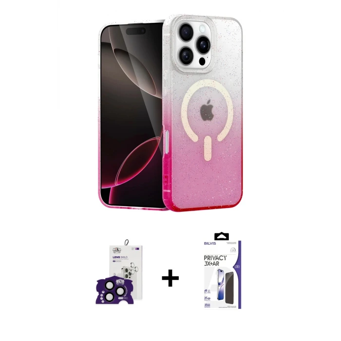 ieg™ iPhone 16 Pro Max Kılıf Eksen Minimal Özel Seri - Siyah Bilvis 3X AR Hayalet Cam Ekran Koruyucu + Bilvis Titan Kamera Lens - SH