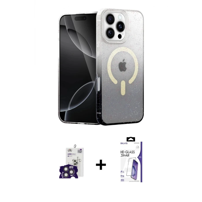 ieg™ iPhone 16 Pro Max Kılıf Eksen Minimal Özel Seri - Siyah Bilvis 3X AR HD Cam Ekran Koruyucu + Bilvis Titan Kamera Lens - TMGI