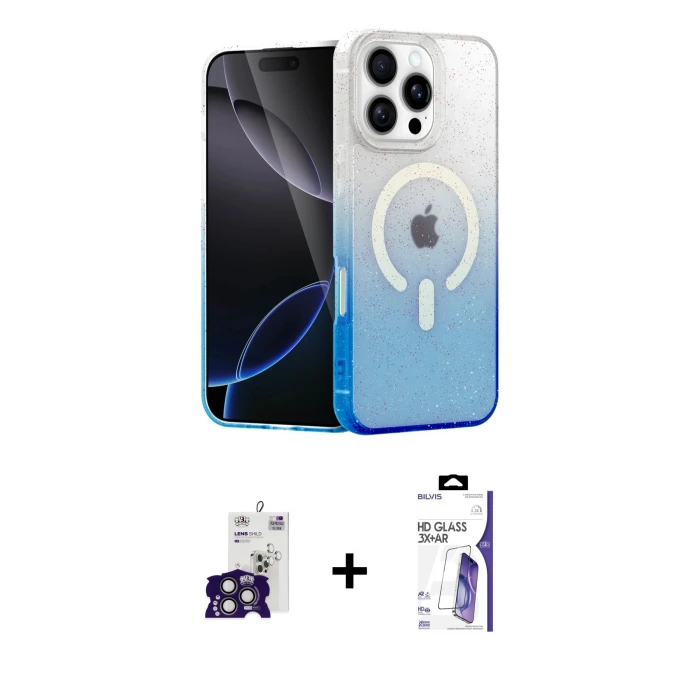 ieg™ iPhone 16 Pro Max Kılıf Eksen Minimal Özel Seri - Siyah Bilvis 3X AR HD Cam Ekran Koruyucu + Bilvis Titan Kamera Lens - TMGI