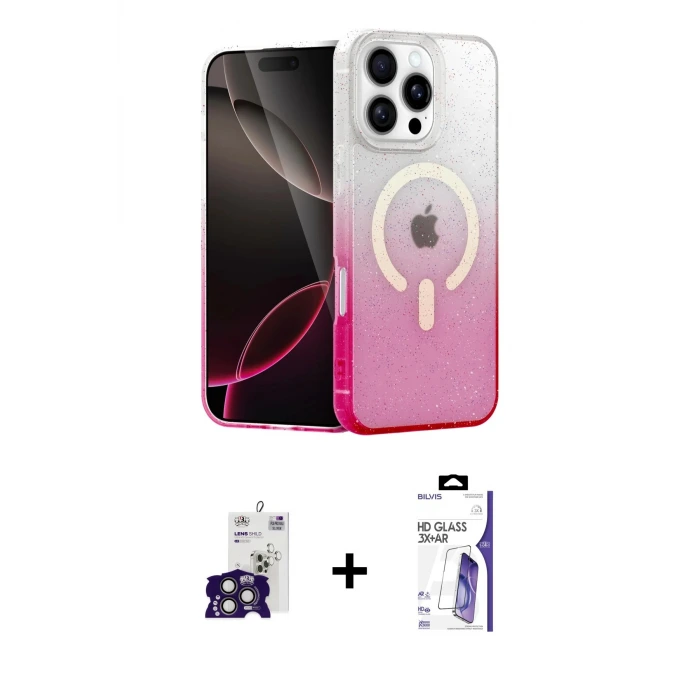 ieg™ iPhone 16 Pro Max Kılıf Eksen Minimal Özel Seri - Siyah Bilvis 3X AR HD Cam Ekran Koruyucu + Bilvis Titan Kamera Lens - TMGI