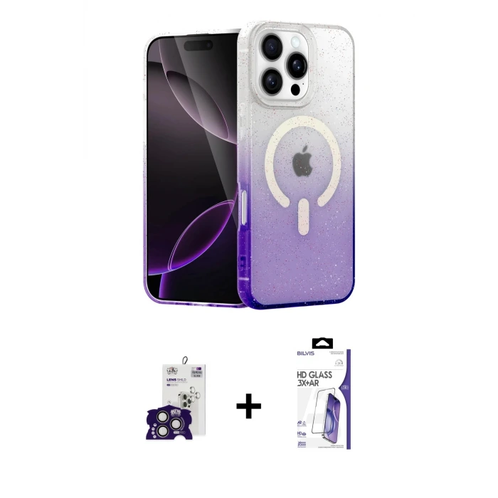 ieg™ iPhone 16 Pro Max Kılıf Eksen Minimal Özel Seri - Siyah Bilvis 3X AR HD Cam Ekran Koruyucu + Bilvis Titan Kamera Lens - TMGI