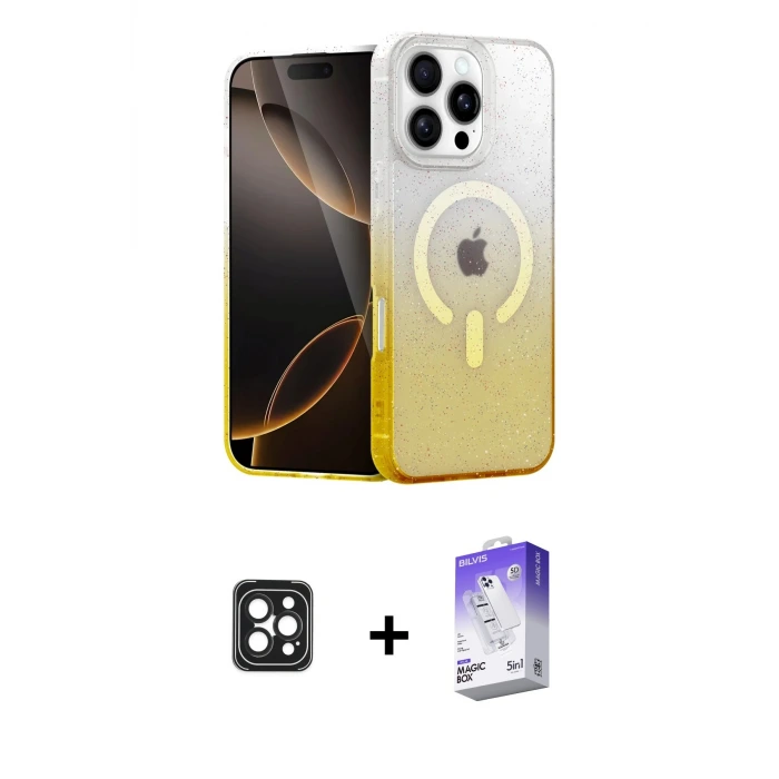 ieg™ iPhone 16 Pro Max Kılıf Eksen Minimal Özel Seri - Siyah Bilvis 5in1 3D Magic Cam Ekran Koruyucu + PVD Metal Kamera Lens - SH
