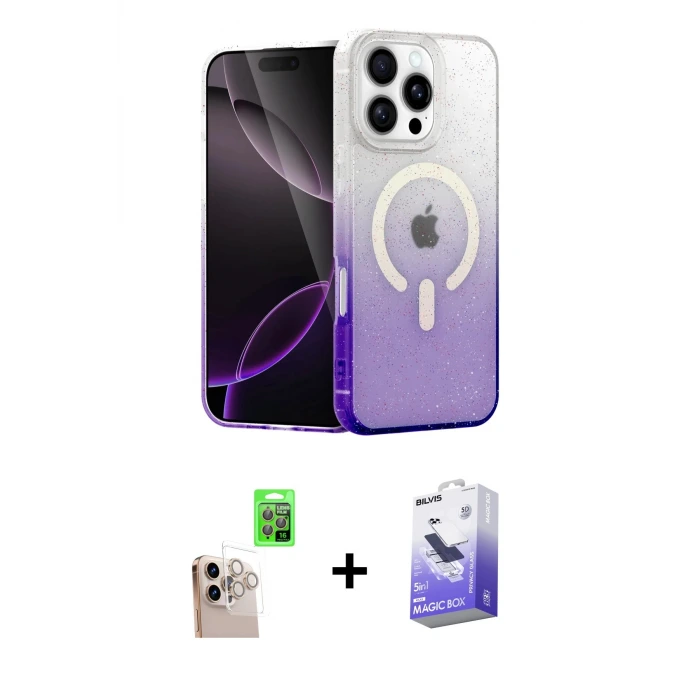 ieg™ iPhone 16 Pro Max Kılıf Eksen Minimal Özel Seri - Siyah Bilvis 5in1 5D Magic Hayalet Cam Ekran Koruyucu + Raze Metal Kamera Lens - NLGY