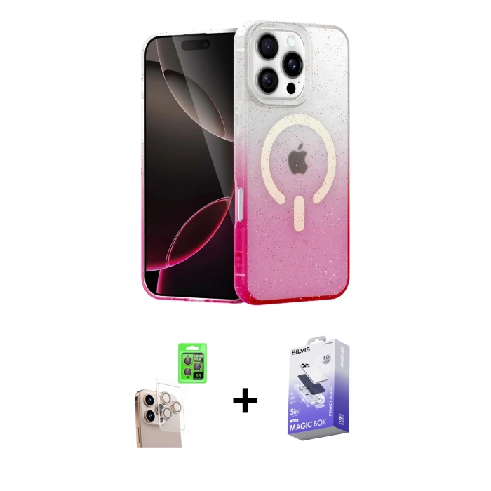 ieg™ iPhone 16 Pro Max Kılıf Eksen Minimal Özel Seri - Siyah Bilvis 5in1 5D Magic Hayalet Cam Ekran Koruyucu + Raze Metal Kamera Lens - NLGY