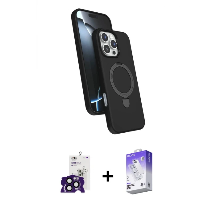 ieg™ iPhone 16 Pro Max Kılıf İz Işık Koleksiyonu - Siyah Bilvis 5in1 3D Magic Cam Ekran Koruyucu + Bilvis Titan Kamera Lens - SH