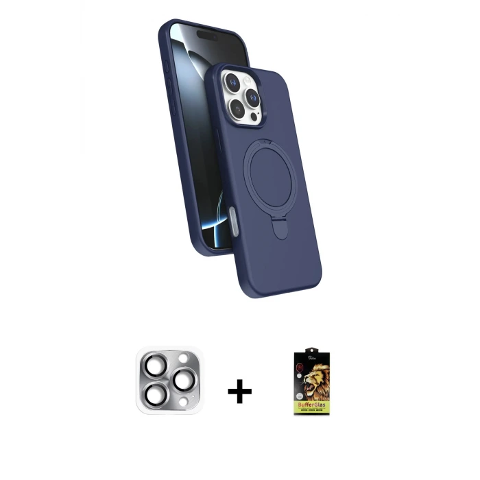 ieg™ iPhone 16 Pro Max Kılıf İz Işık Koleksiyonu - Siyah Buffer Cam Ekran Koruyucu + Pers Alüminyum Kamera Lens - GI