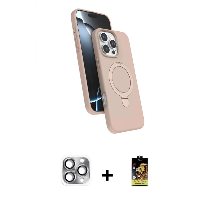 ieg™ iPhone 16 Pro Max Kılıf İz Işık Koleksiyonu - Siyah Buffer Cam Ekran Koruyucu + Pers Alüminyum Kamera Lens - GI