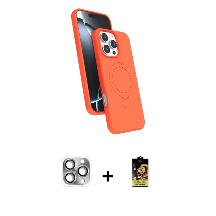 ieg™ iPhone 16 Pro Max Kılıf İz Işık Koleksiyonu - Siyah Buffer Cam Ekran Koruyucu + Pers Alüminyum Kamera Lens - GI