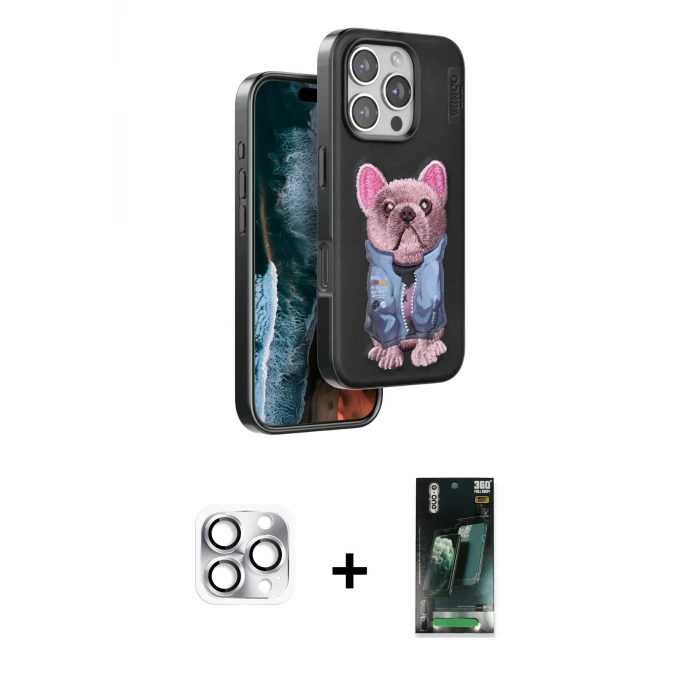 ieg™ iPhone 16 Pro Max Kılıf İz Minimal Koleksiyonu - Siyah 360 Mat Full Body Arka Koruyucu + Pers Alüminyum Kamera Lens - GS