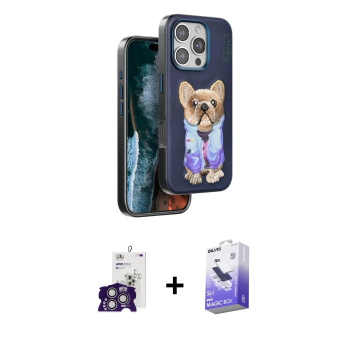 ieg™ iPhone 16 Pro Max Kılıf İz Minimal Koleksiyonu - Siyah Bilvis 5in1 5D Magic Hayalet Cam Ekran Koruyucu + Bilvis Titan Kamera Lens - GS