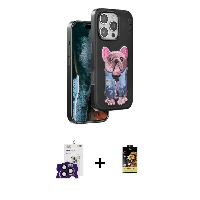 ieg™ iPhone 16 Pro Max Kılıf İz Minimal Koleksiyonu - Siyah Buffer Cam Ekran Koruyucu + Bilvis Titan Kamera Lens - SH