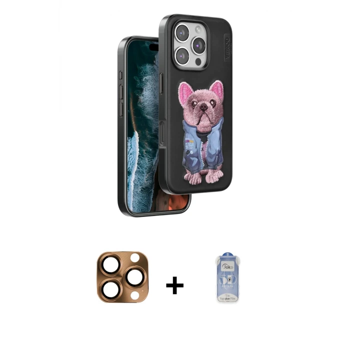 ieg™ iPhone 16 Pro Max Kılıf İz Minimal Koleksiyonu - Siyah Joko Magic 5D Cam + Pers Alüminyum Kamera Lens - CLTM