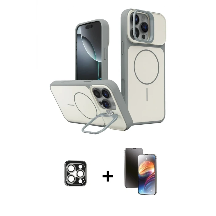 ieg™ iPhone 16 Pro Max Kılıf İz Modern Prime - Siyah 3D Antistatik Mat Seramik Nano Ekran Koruyucu + PVD Metal Kamera Lens - GS