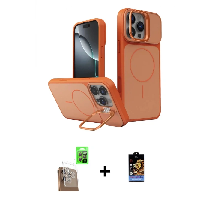 ieg™ iPhone 16 Pro Max Kılıf İz Modern Prime - Siyah Buffer Hayalet Cam Ekran Koruyucu + Raze Metal Kamera Lens - CLTM