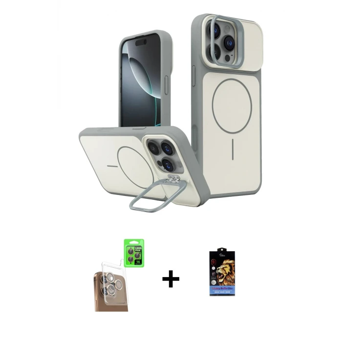ieg™ iPhone 16 Pro Max Kılıf İz Modern Prime - Siyah Buffer Hayalet Cam Ekran Koruyucu + Raze Metal Kamera Lens - CLTM
