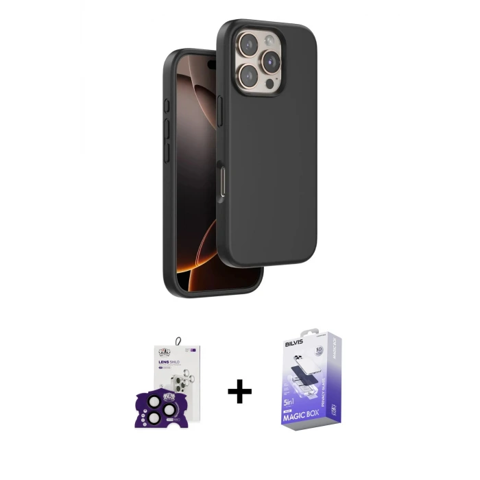 ieg™ iPhone 16 Pro Max Kılıf Kıvılcım Çizgi Serisi - Siyah Bilvis 5in1 5D Magic Hayalet Cam Ekran Koruyucu + Bilvis Titan Kamera Lens - SH