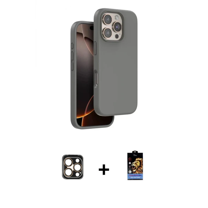ieg™ iPhone 16 Pro Max Kılıf Kıvılcım Çizgi Serisi - Siyah Buffer Hayalet Cam Ekran Koruyucu + PVD Metal Kamera Lens - GD