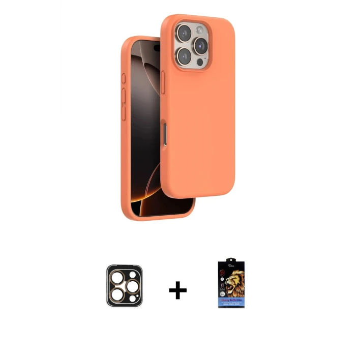 ieg™ iPhone 16 Pro Max Kılıf Kıvılcım Çizgi Serisi - Siyah Buffer Hayalet Cam Ekran Koruyucu + PVD Metal Kamera Lens - GD
