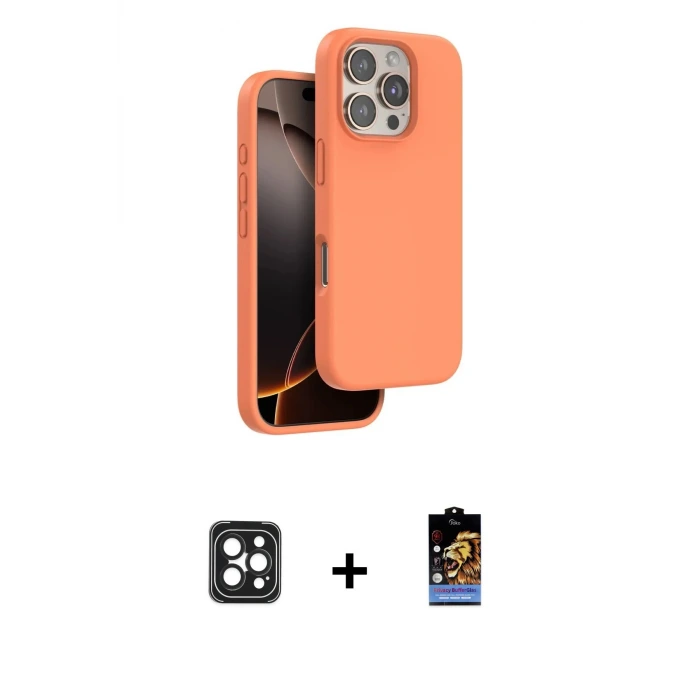 ieg™ iPhone 16 Pro Max Kılıf Kıvılcım Çizgi Serisi - Siyah Buffer Hayalet Cam Ekran Koruyucu + PVD Metal Kamera Lens - SH