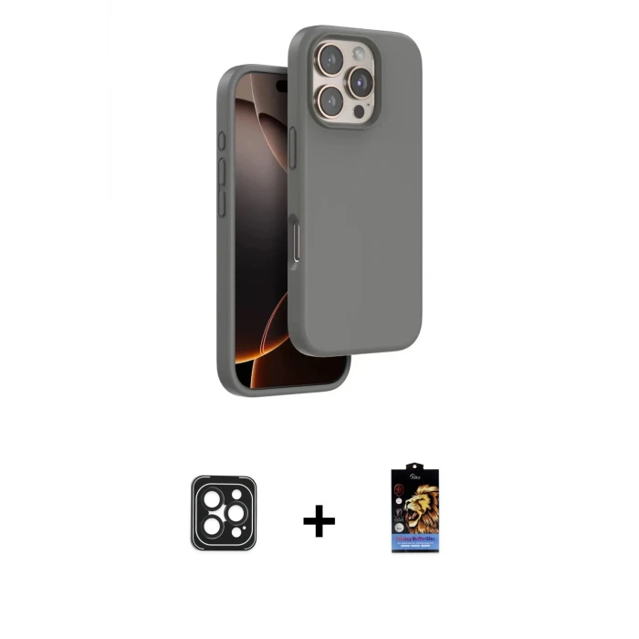 ieg™ iPhone 16 Pro Max Kılıf Kıvılcım Çizgi Serisi - Siyah Buffer Hayalet Cam Ekran Koruyucu + PVD Metal Kamera Lens - SH