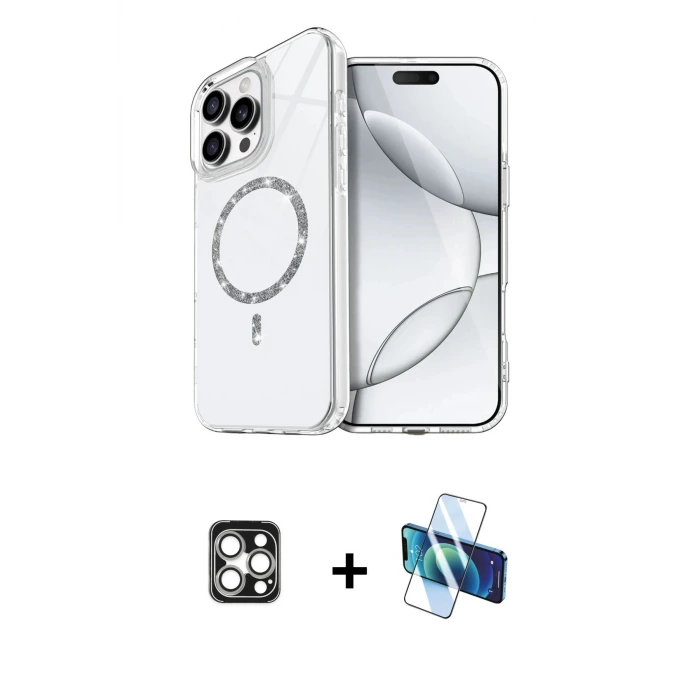 ieg™ iPhone 16 Pro Max Kılıf Kıvılcım Form Prime - Siyah 3D Antistatik Seramik Nano Ekran Koruyucu + PVD Metal Kamera Lens - GS