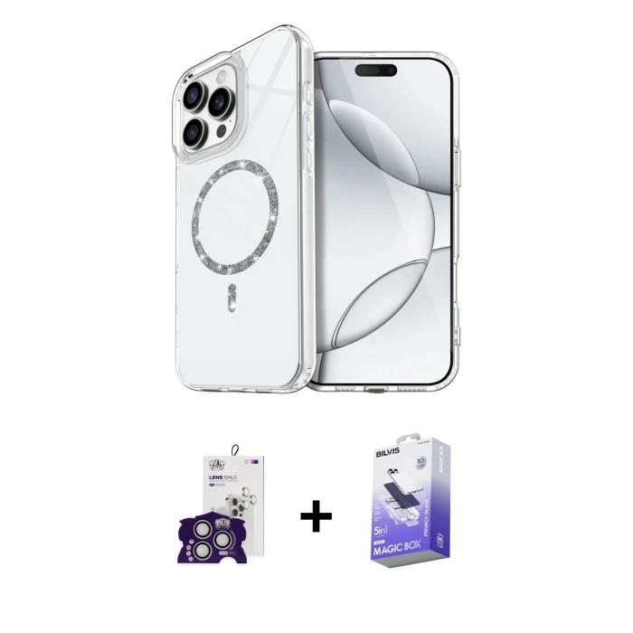 ieg™ iPhone 16 Pro Max Kılıf Kıvılcım Form Prime - Siyah Bilvis 5in1 5D Magic Hayalet Cam Ekran Koruyucu + Bilvis Titan Kamera Lens - GS