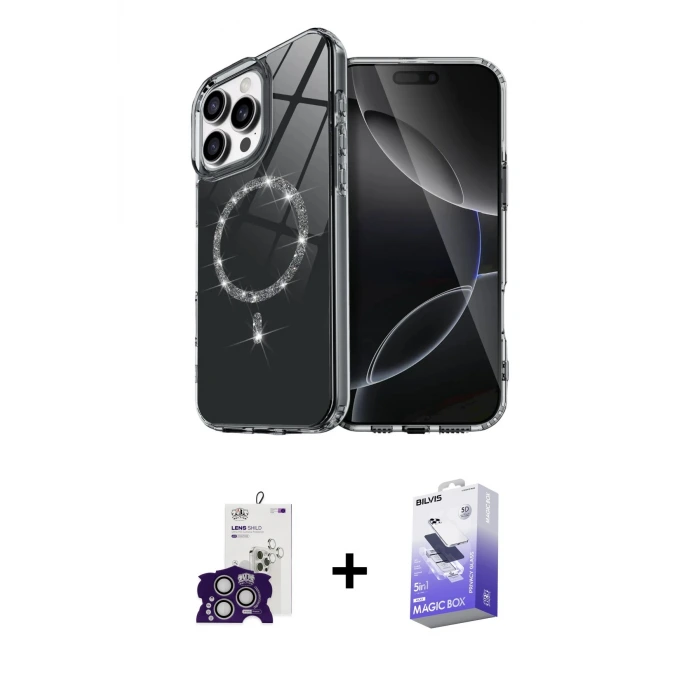 ieg™ iPhone 16 Pro Max Kılıf Kıvılcım Form Prime - Siyah Bilvis 5in1 5D Magic Hayalet Cam Ekran Koruyucu + Bilvis Titan Kamera Lens - GS