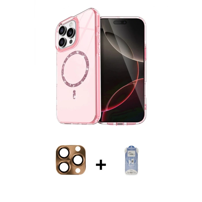 ieg™ iPhone 16 Pro Max Kılıf Kıvılcım Form Prime - Siyah Joko Magic 5D Cam + Pers Alüminyum Kamera Lens - CLTM