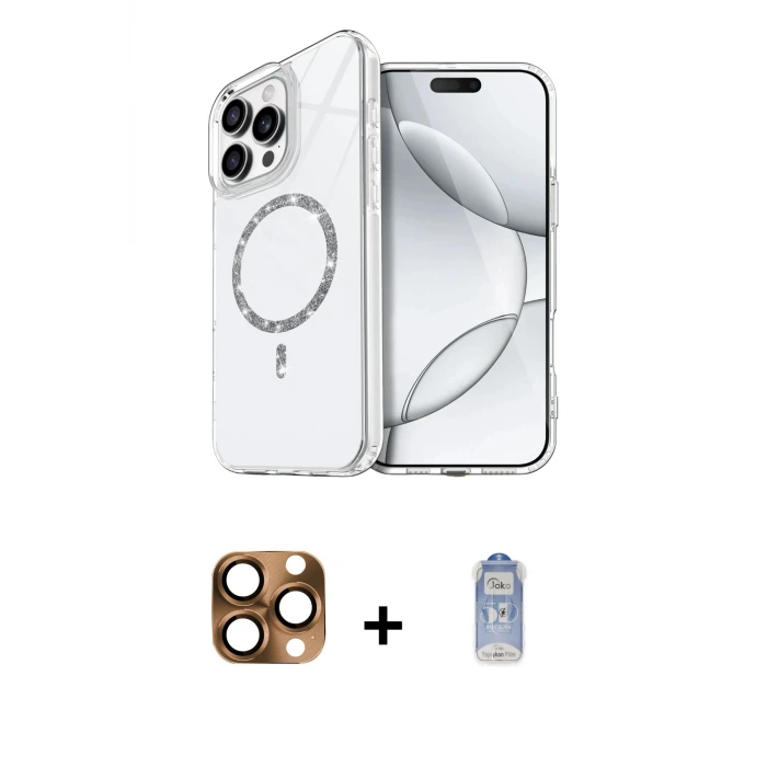 ieg™ iPhone 16 Pro Max Kılıf Kıvılcım Form Prime - Siyah Joko Magic 5D Cam + Pers Alüminyum Kamera Lens - CLTM