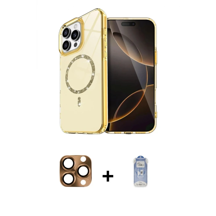 ieg™ iPhone 16 Pro Max Kılıf Kıvılcım Form Prime - Siyah Joko Magic 5D Cam + Pers Alüminyum Kamera Lens - CLTM