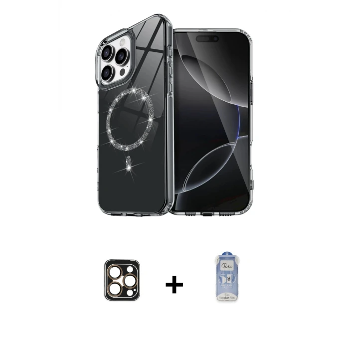 ieg™ iPhone 16 Pro Max Kılıf Kıvılcım Form Prime - Siyah Joko Magic 5D Cam + PVD Metal Kamera Lens - GD