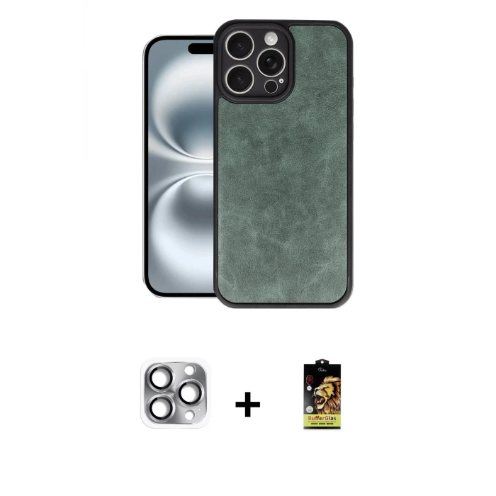 ieg™ iPhone 16 Pro Max Kılıf Kıvılcım Işık Serisi - Siyah Buffer Cam Ekran Koruyucu + Pers Alüminyum Kamera Lens - GI