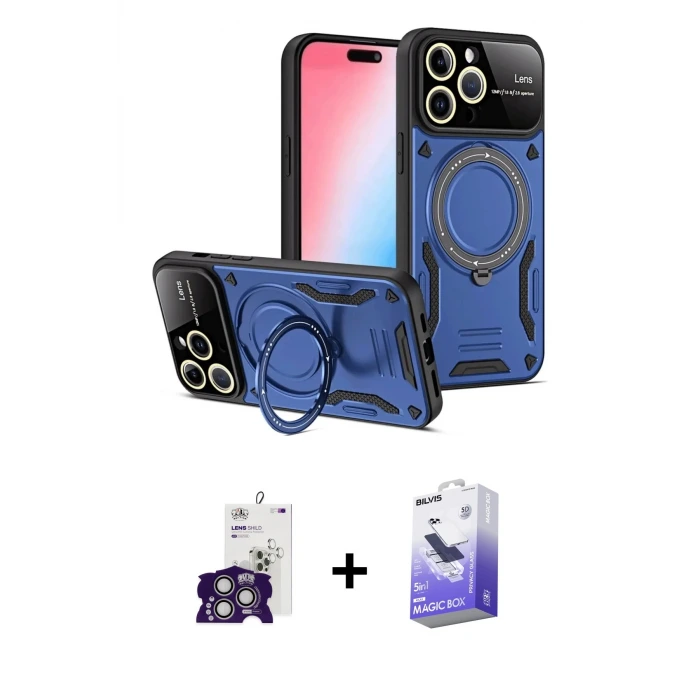 ieg™ iPhone 16 Pro Max Kılıf Kıvılcım Modern Serisi - Siyah Bilvis 5in1 5D Magic Hayalet Cam Ekran Koruyucu + Bilvis Titan Kamera Lens - GS