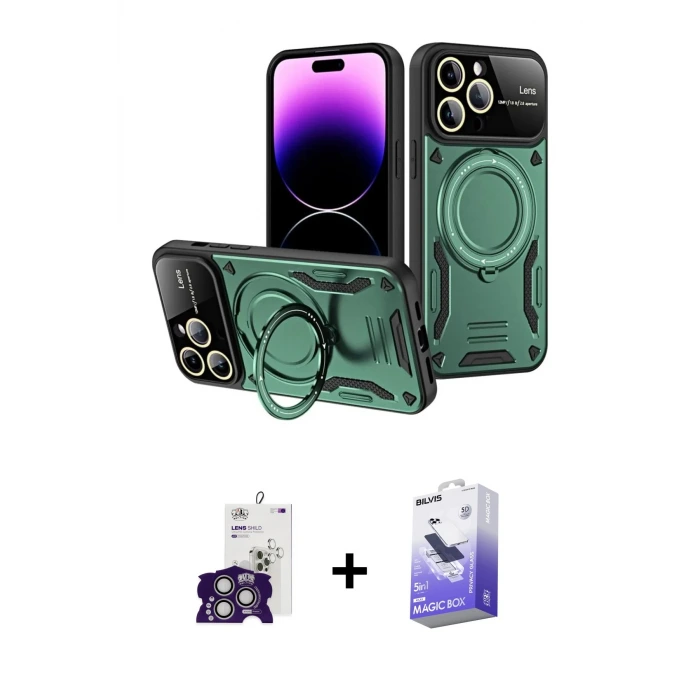 ieg™ iPhone 16 Pro Max Kılıf Kıvılcım Modern Serisi - Siyah Bilvis 5in1 5D Magic Hayalet Cam Ekran Koruyucu + Bilvis Titan Kamera Lens - GS