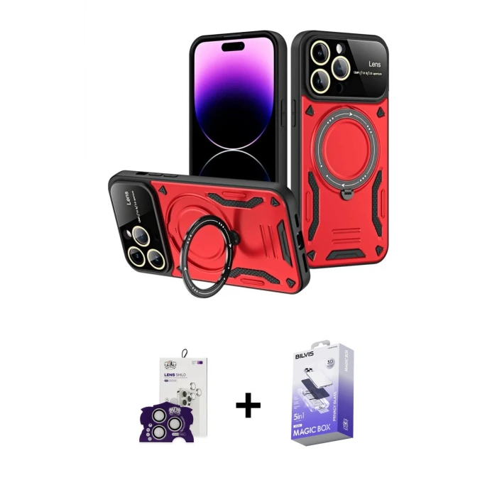 ieg™ iPhone 16 Pro Max Kılıf Kıvılcım Modern Serisi - Siyah Bilvis 5in1 5D Magic Hayalet Cam Ekran Koruyucu + Bilvis Titan Kamera Lens - GS