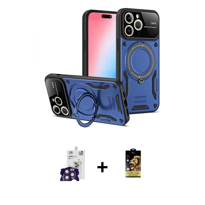 ieg™ iPhone 16 Pro Max Kılıf Kıvılcım Modern Serisi - Siyah Buffer Cam Ekran Koruyucu + Bilvis Titan Kamera Lens - TMGI