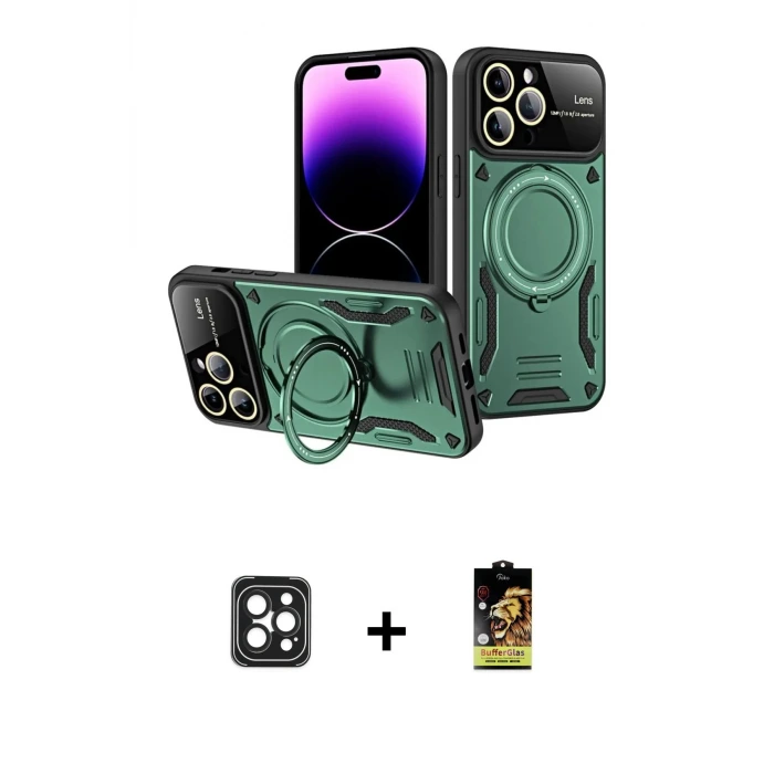 ieg™ iPhone 16 Pro Max Kılıf Kıvılcım Modern Serisi - Siyah Buffer Cam Ekran Koruyucu + PVD Metal Kamera Lens - SH