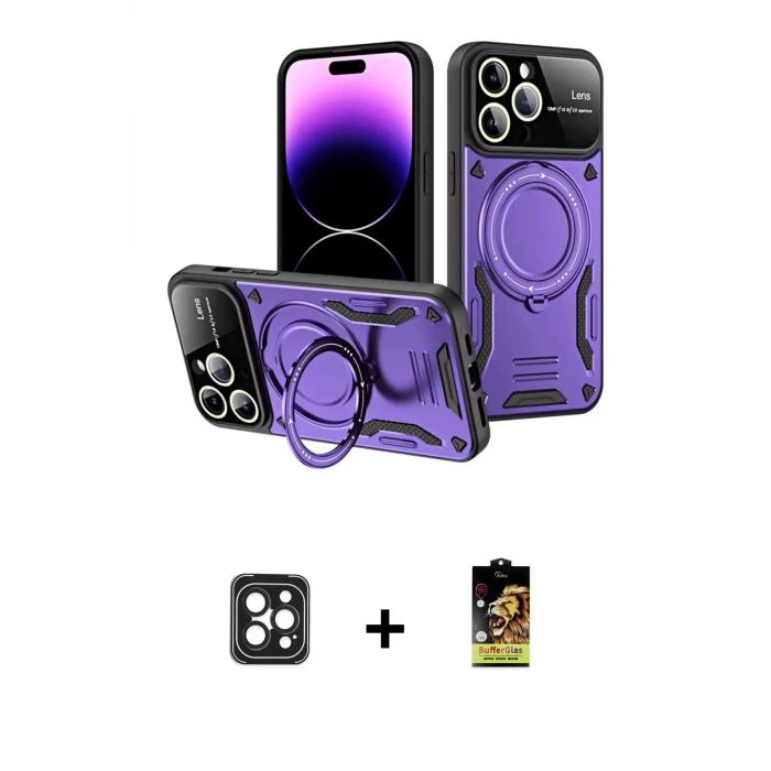 ieg™ iPhone 16 Pro Max Kılıf Kıvılcım Modern Serisi - Siyah Buffer Cam Ekran Koruyucu + PVD Metal Kamera Lens - SH