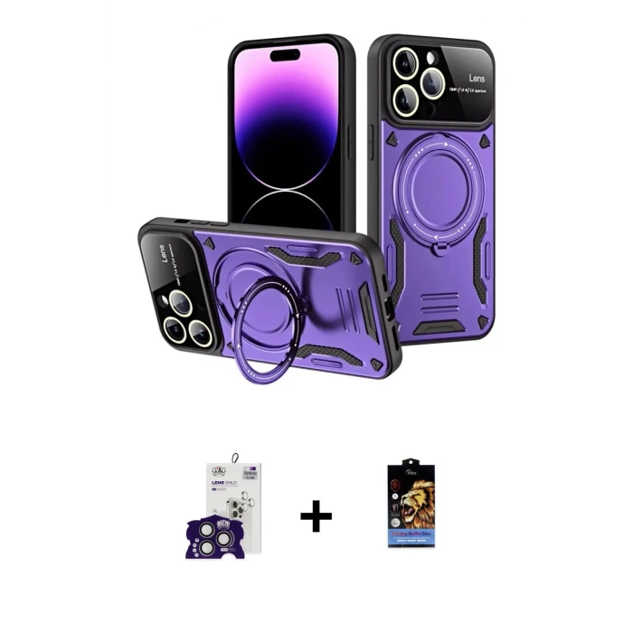 ieg™ iPhone 16 Pro Max Kılıf Kıvılcım Modern Serisi - Siyah Buffer Hayalet Cam Ekran Koruyucu + Bilvis Titan Kamera Lens - TMGI