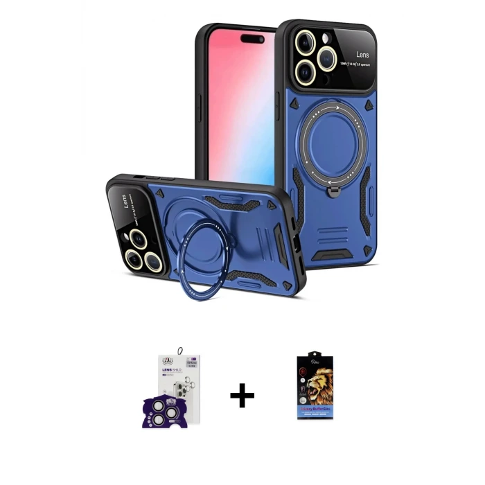 ieg™ iPhone 16 Pro Max Kılıf Kıvılcım Modern Serisi - Siyah Buffer Hayalet Cam Ekran Koruyucu + Bilvis Titan Kamera Lens - TMGI