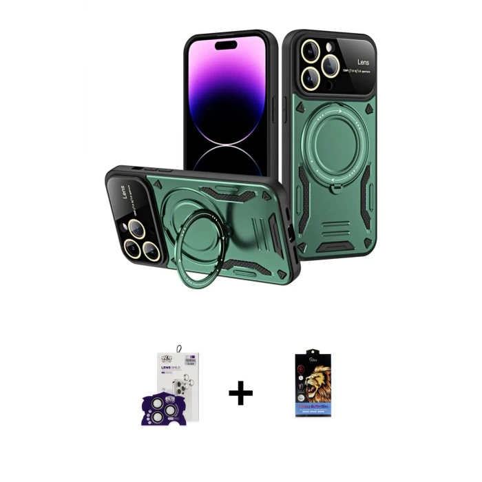 ieg™ iPhone 16 Pro Max Kılıf Kıvılcım Modern Serisi - Siyah Buffer Hayalet Cam Ekran Koruyucu + Bilvis Titan Kamera Lens - TMGI