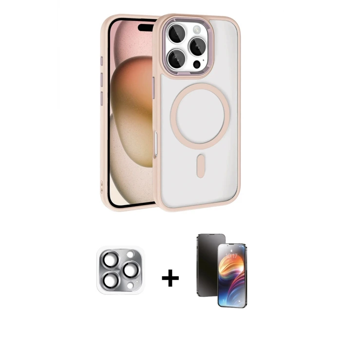 ieg™ iPhone 16 Pro Max Kılıf Kıvılcım Prime - Siyah 3D Antistatik Mat Seramik Nano Ekran Koruyucu + Pers Alüminyum Kamera Lens - GI