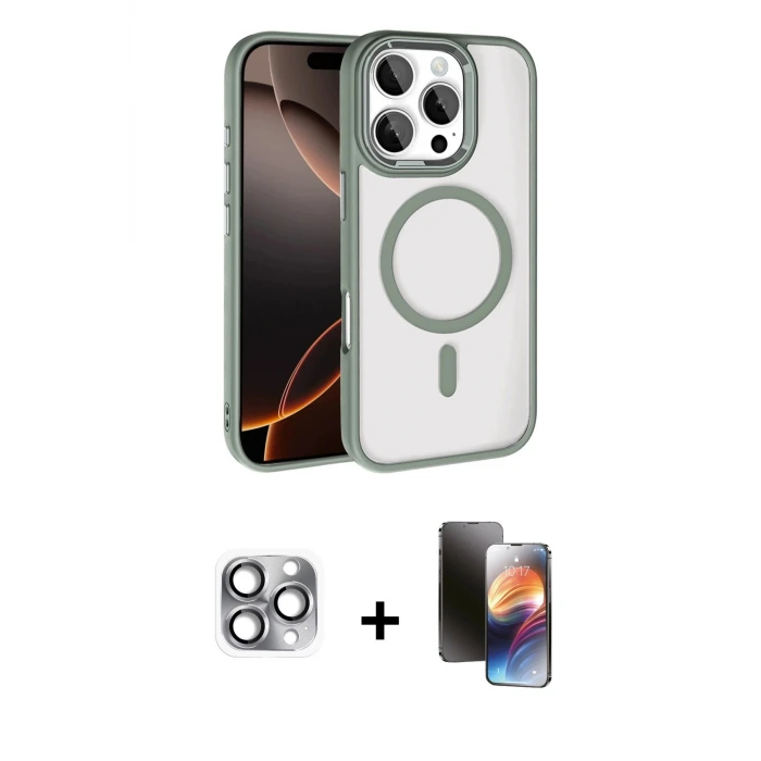 ieg™ iPhone 16 Pro Max Kılıf Kıvılcım Prime - Siyah 3D Antistatik Mat Seramik Nano Ekran Koruyucu + Pers Alüminyum Kamera Lens - GI