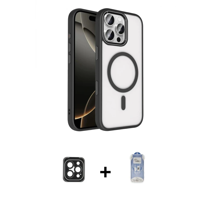 ieg™ iPhone 16 Pro Max Kılıf Kıvılcım Prime - Siyah Joko Magic 5D Cam + PVD Metal Kamera Lens - SH
