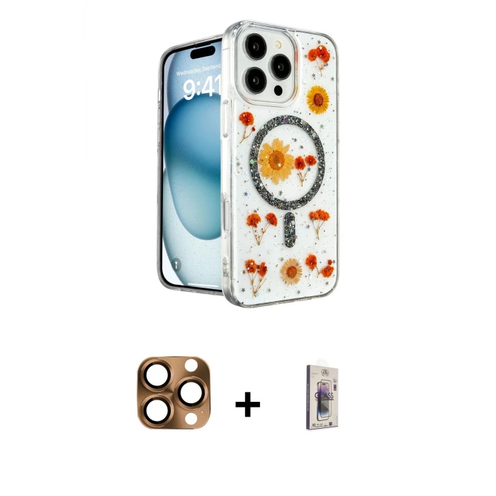 ieg™ iPhone 16 Pro Max Kılıf Kozmos Doku - Siyah Bilvis 3D Cam Ekran Koruyucu + Pers Alüminyum Kamera Lens - CLTM