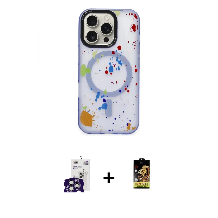 ieg™ iPhone 16 Pro Max Kılıf Kozmos Doku - Siyah Buffer Cam Ekran Koruyucu + Bilvis Titan Kamera Lens - TMGI