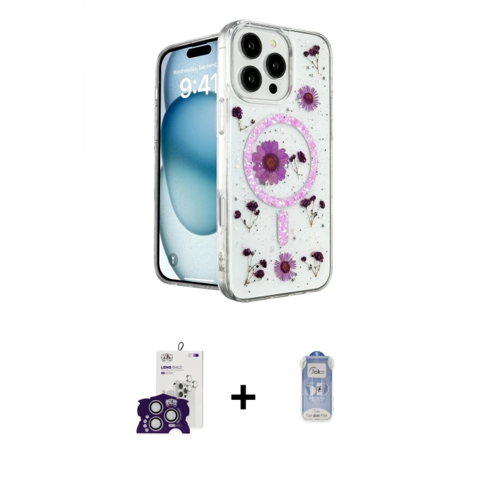 ieg™ iPhone 16 Pro Max Kılıf Kozmos Doku - Siyah Joko Magic 5D Cam + Bilvis Titan Kamera Lens - GS